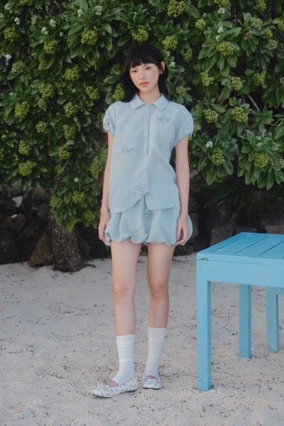  Set bí sơ mi Blue Striped Cotton Buttoned Shirt Collar 