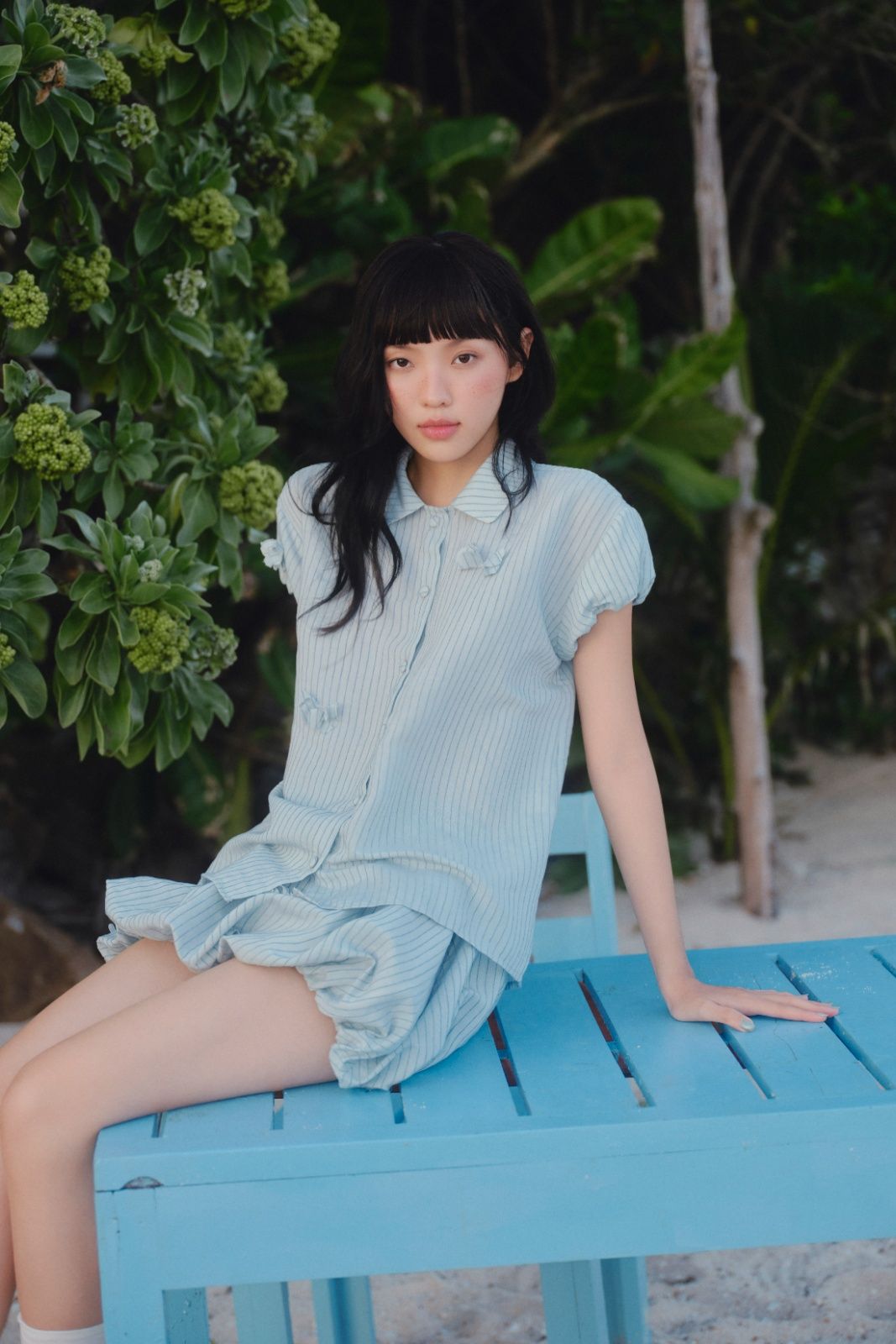 Set bí sơ mi Blue Striped Cotton Buttoned Shirt Collar