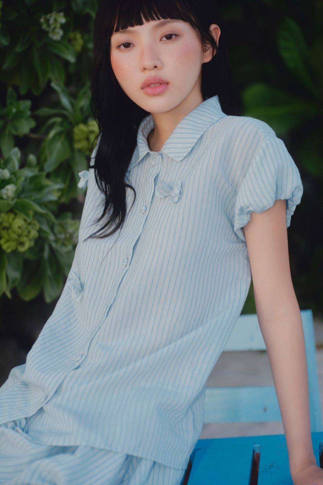 Set bí sơ mi Blue Striped Cotton Buttoned Shirt Collar