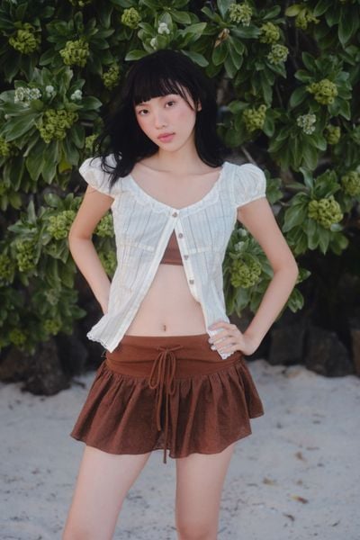  Áo tay phồng Cream Crinkle Cotton Puff Top 