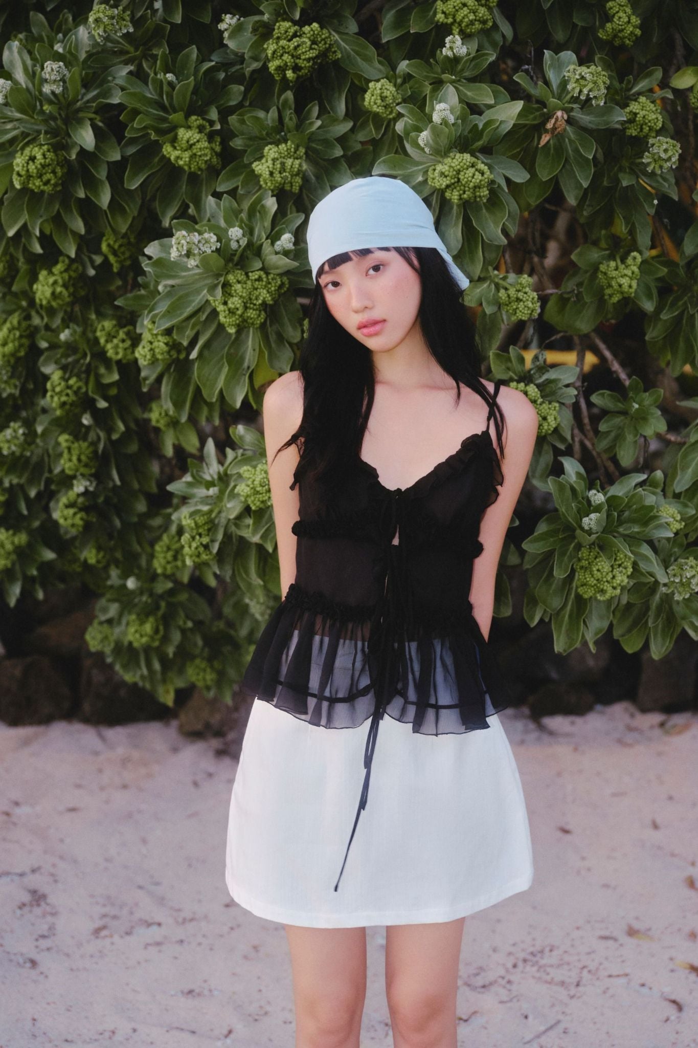 Áo kiểu hai dây Black Chiffon Cami Ruffled Top