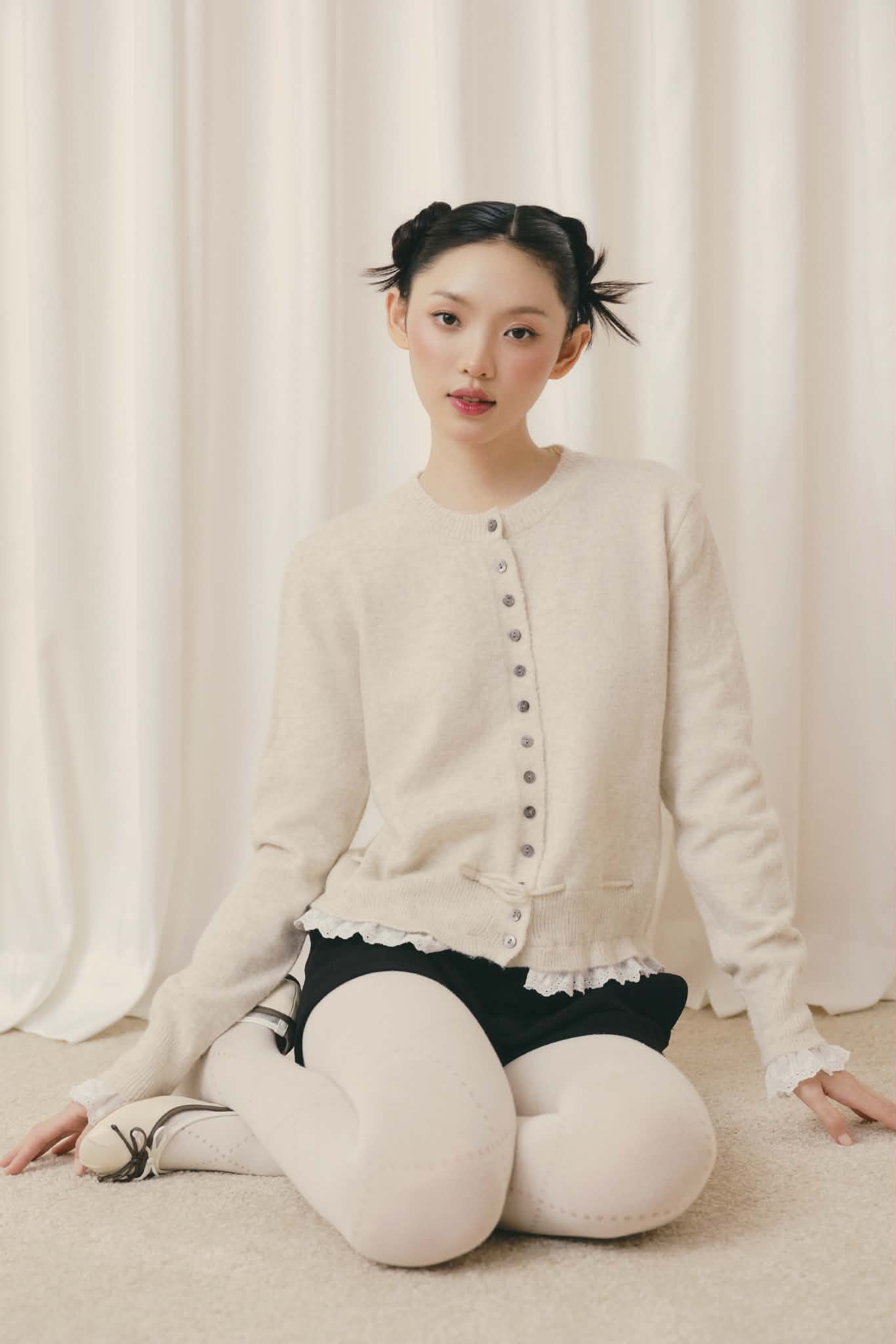 Áo len dệt kim viền trắng Knit Trim Long Sleeve Top nhiều màu