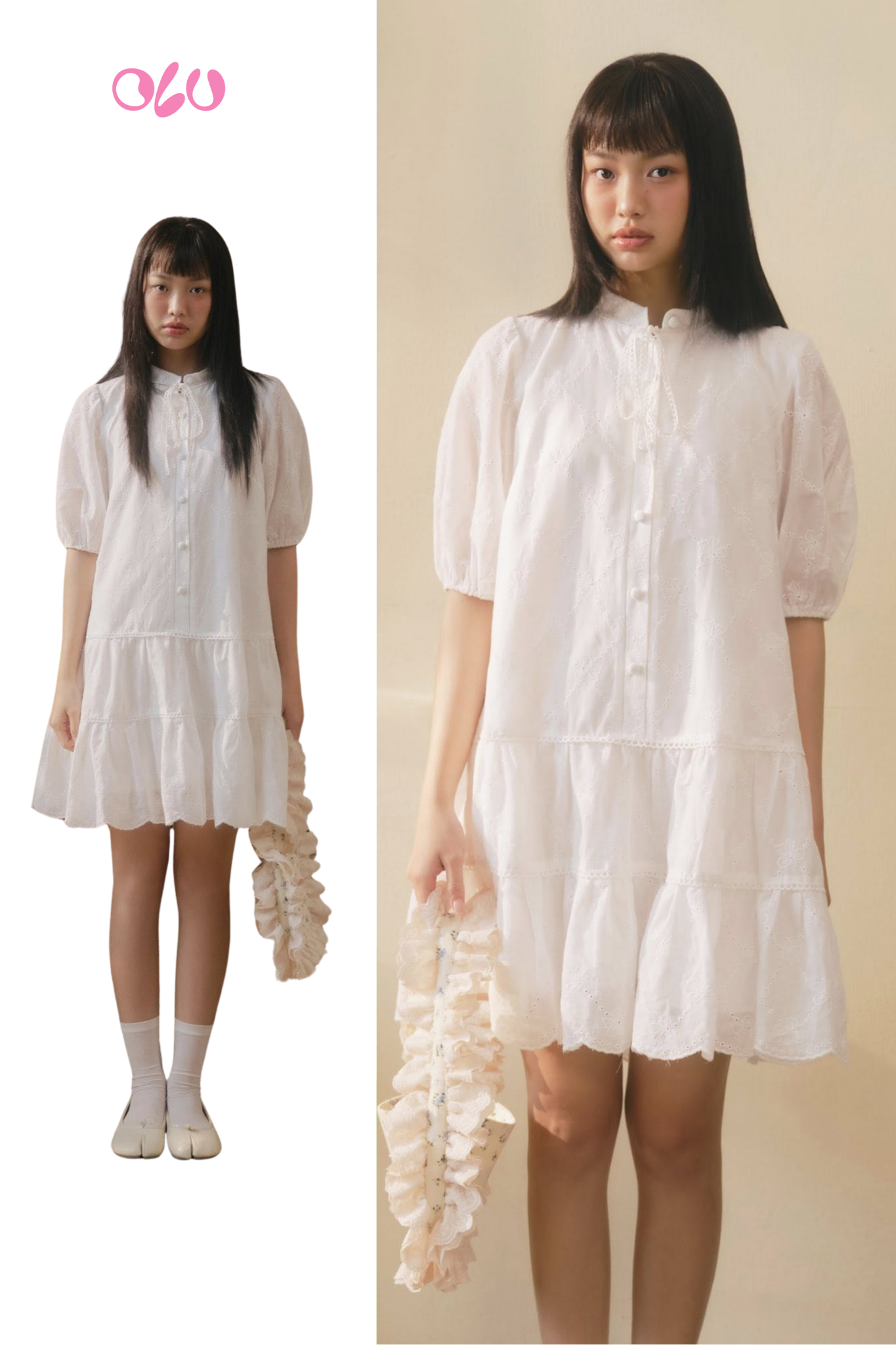 White Puff Sleeve Layered Babydoll Dress