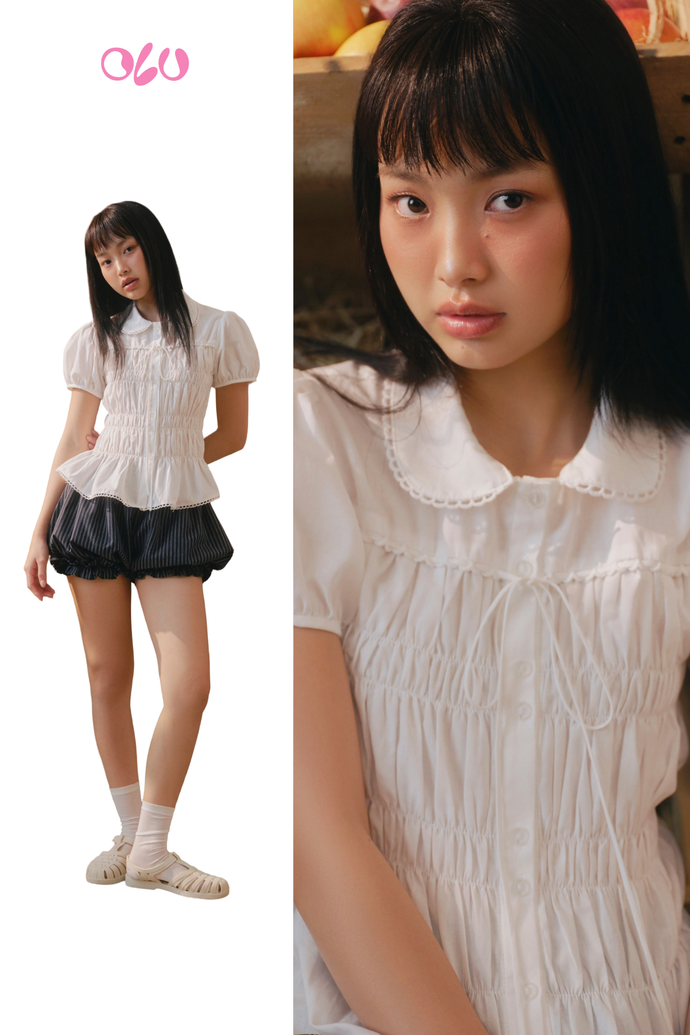 Quần Navy Cotton Striped Puff Shorts