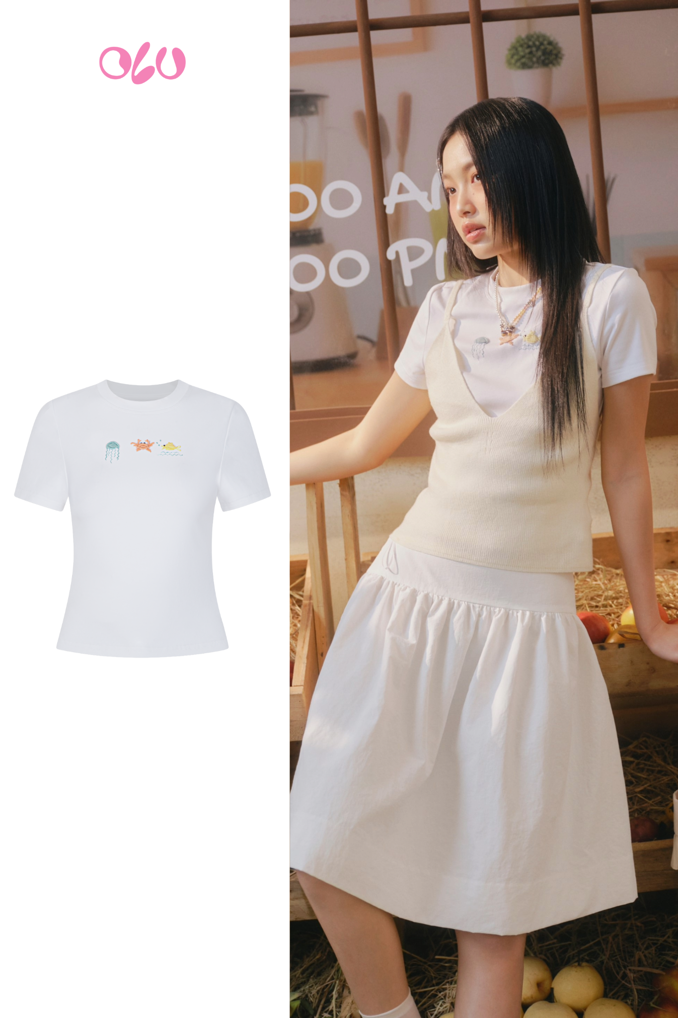 Áo White Embroidered Babytee