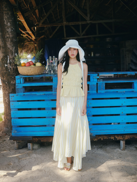 Chân váy dài Yellow Striped High Low Maxi Skirt 