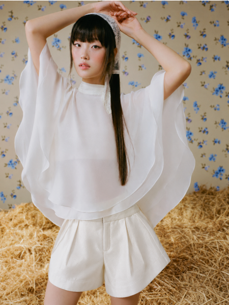  Quần short lụa Ivory High Waist Taffeta Shorts 