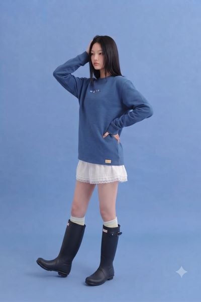  Áo tay dài cổ tròn phối chữ Dark Blue Love Yourself Long Sleeves Tee 