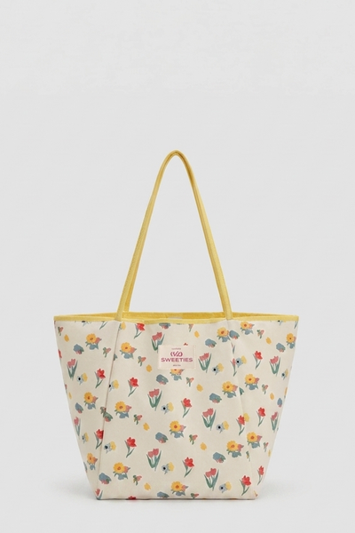  Túi tote White Floral Yellow Trim 