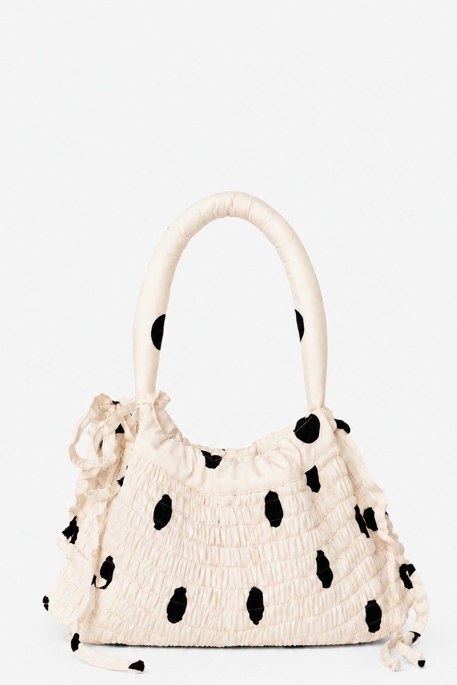 Túi xách vải chấm bi Cream Dot Silky Hand Bag