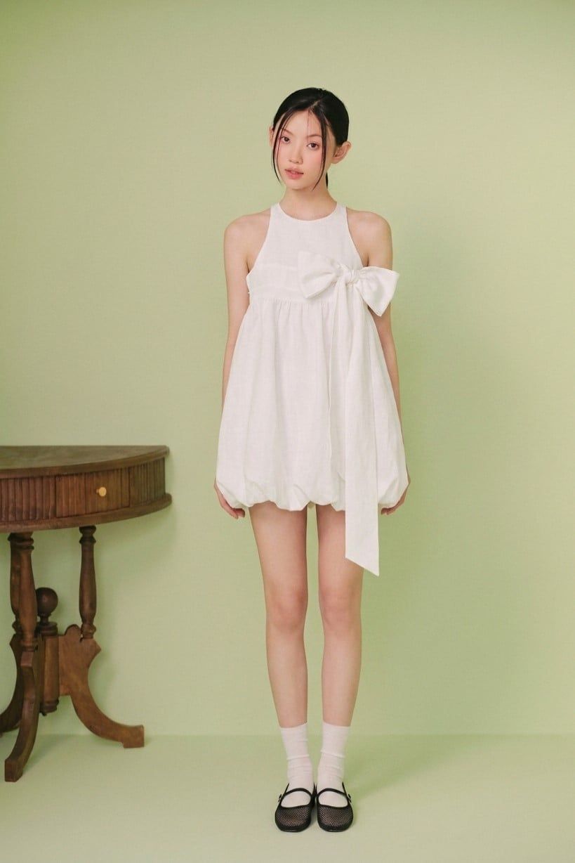 Set áo kèm quần White Bow Babydoll Set