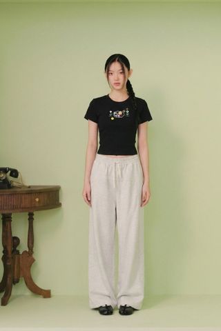 Quần Gray Wide Leg Drawstring Pants