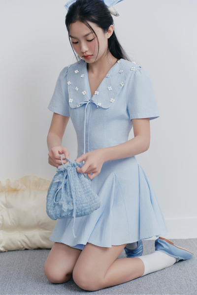  Baby Blue Sailor Embro Dress 
