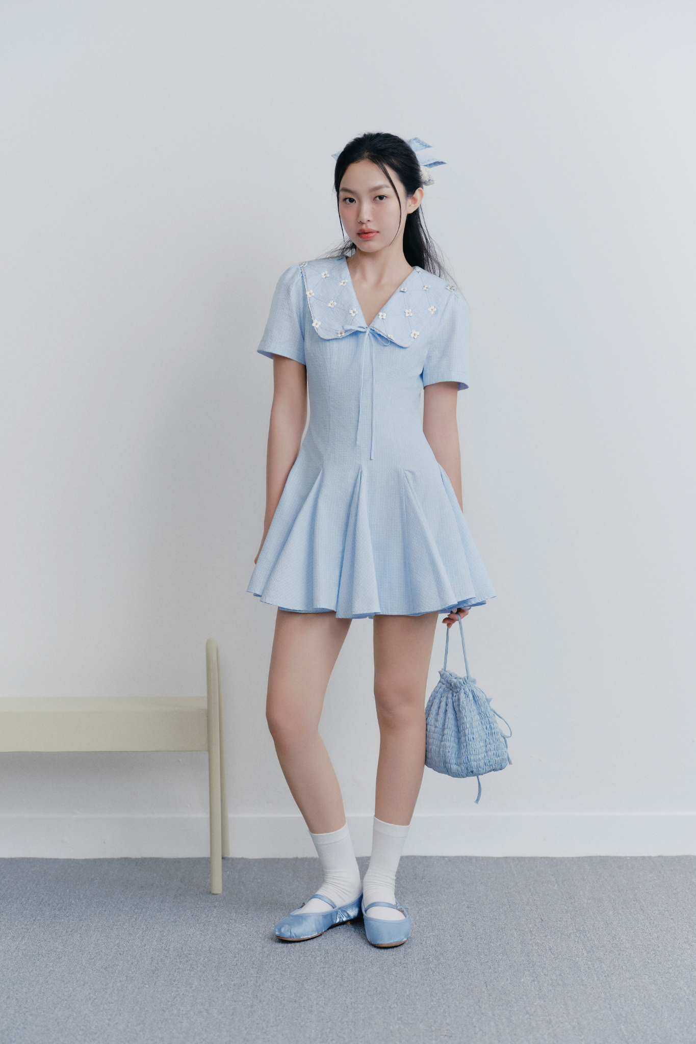 Baby Blue Sailor Embro Dress