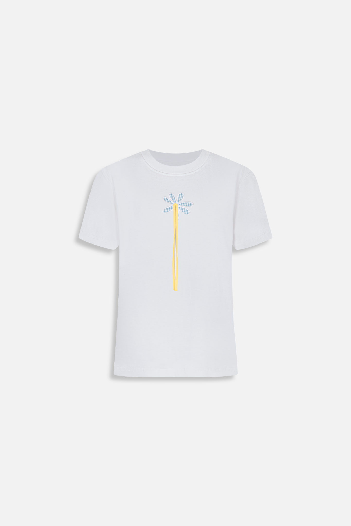 Áo White Blue Appliqué Flower Cotton Short Sleeve T Shirt