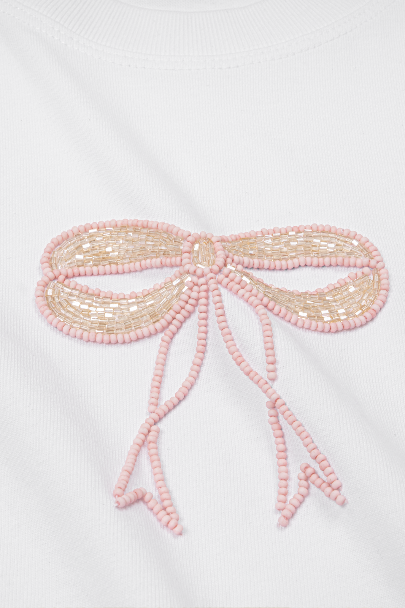 Áo White Pink Bow Cotton Short Sleeve T Shirt