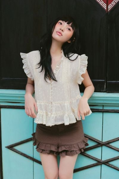  Quần short phối bèo Kaki Polka Dot Ruffle Shorts nhiều màu 