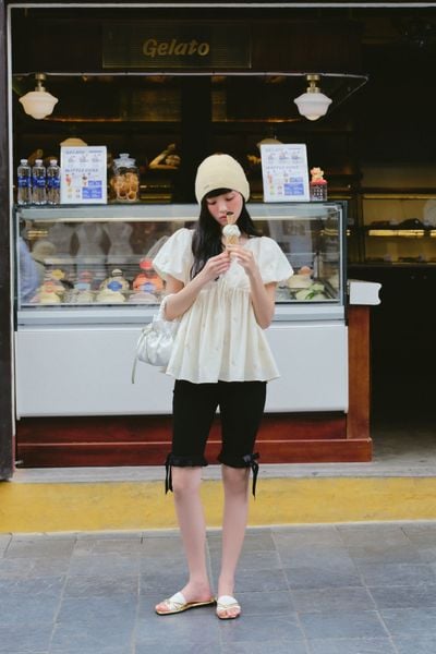  Quần Black Cotton Ribbon Bow Shorts 