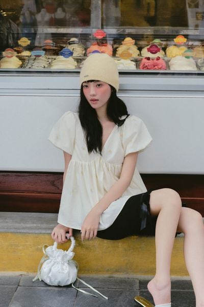  Quần Black Cotton Ribbon Bow Shorts 