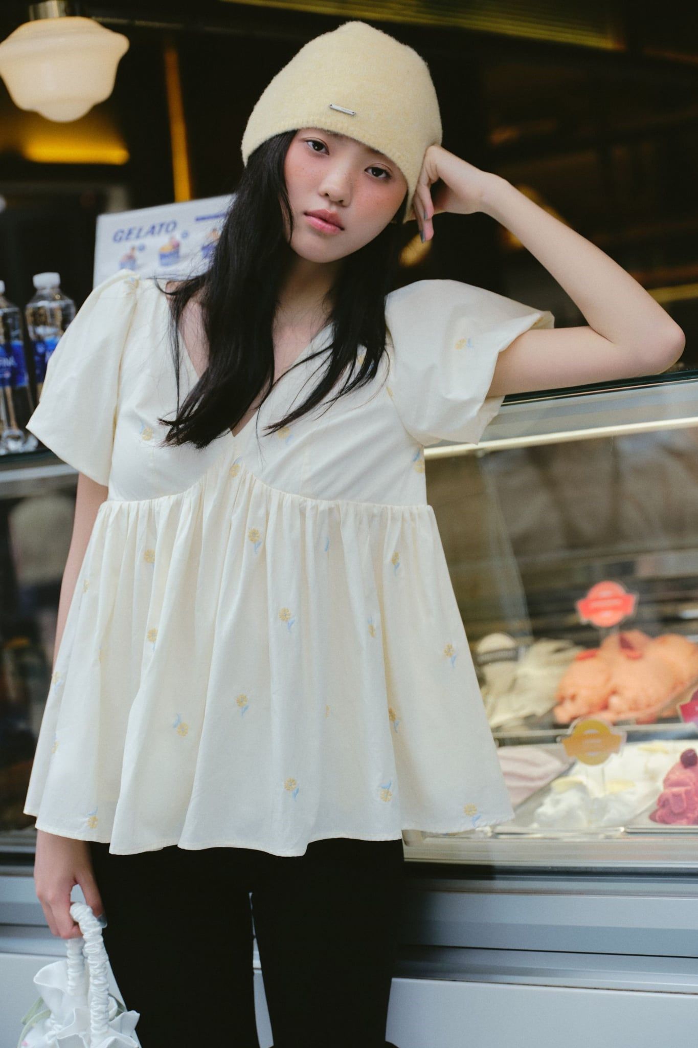 Quần Black Cotton Ribbon Bow Shorts