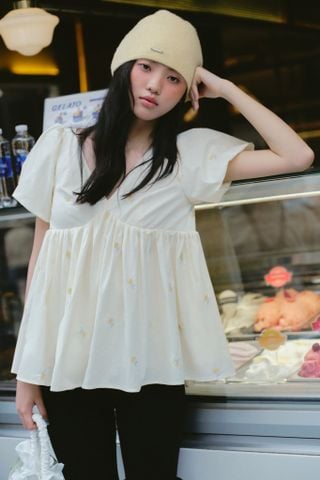 Áo babydoll Butter V Neck Puff Sleeve Babydoll Top nhiều màu