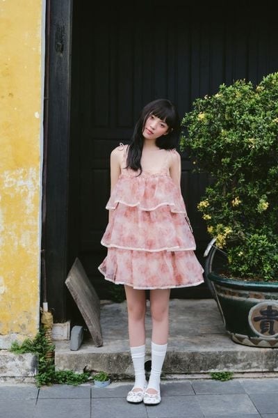  Váy hoa dáng tầng Peach Fleur Layered Ruffled Mini Dress 