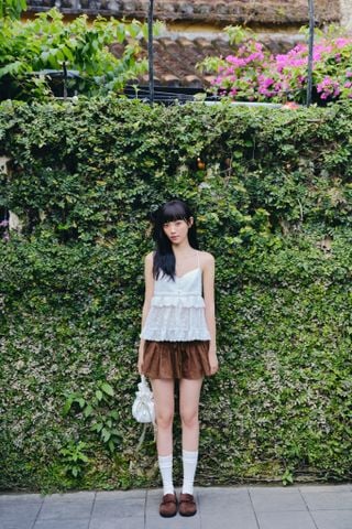 Chân váy Brown Cotton Pleated Mini Skirt