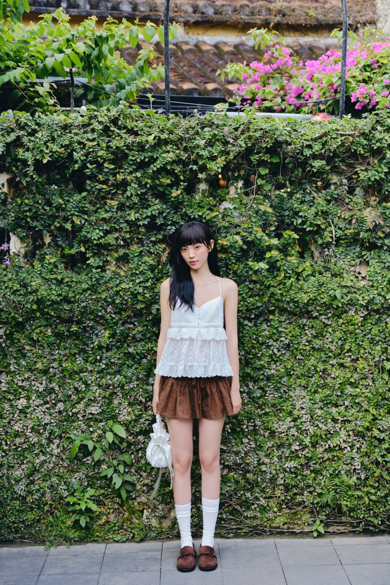 Chân váy Brown Cotton Pleated Mini Skirt