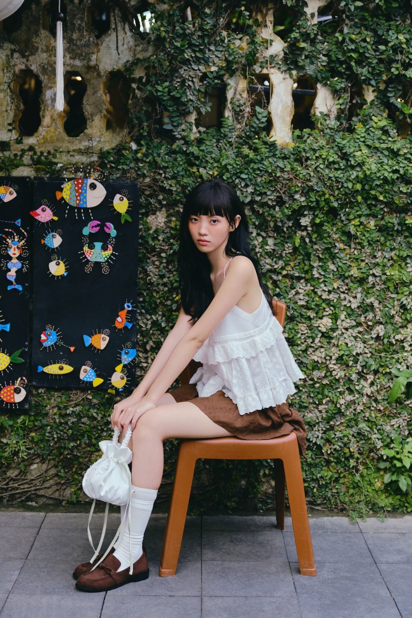 Chân váy Brown Cotton Pleated Mini Skirt
