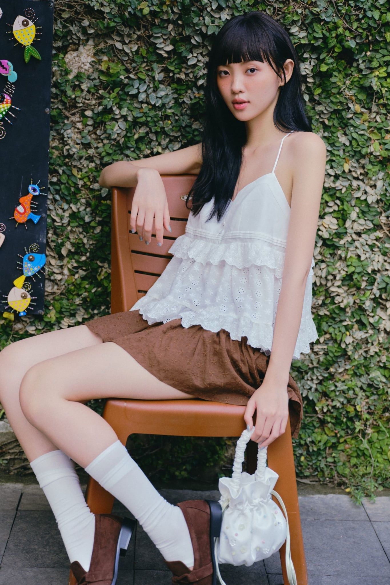 Chân váy Brown Cotton Pleated Mini Skirt