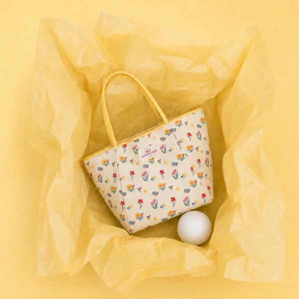  Túi tote White Floral Yellow Trim 