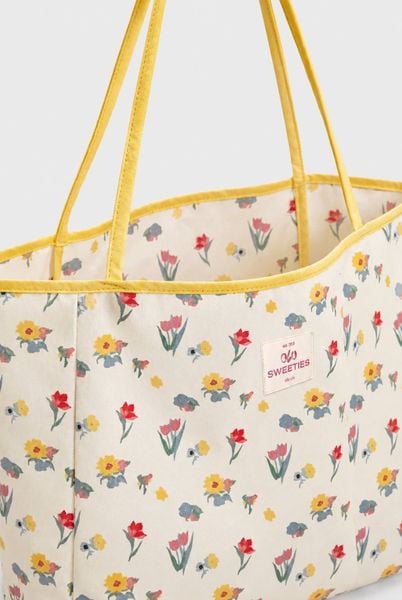  Túi tote White Floral Yellow Trim 