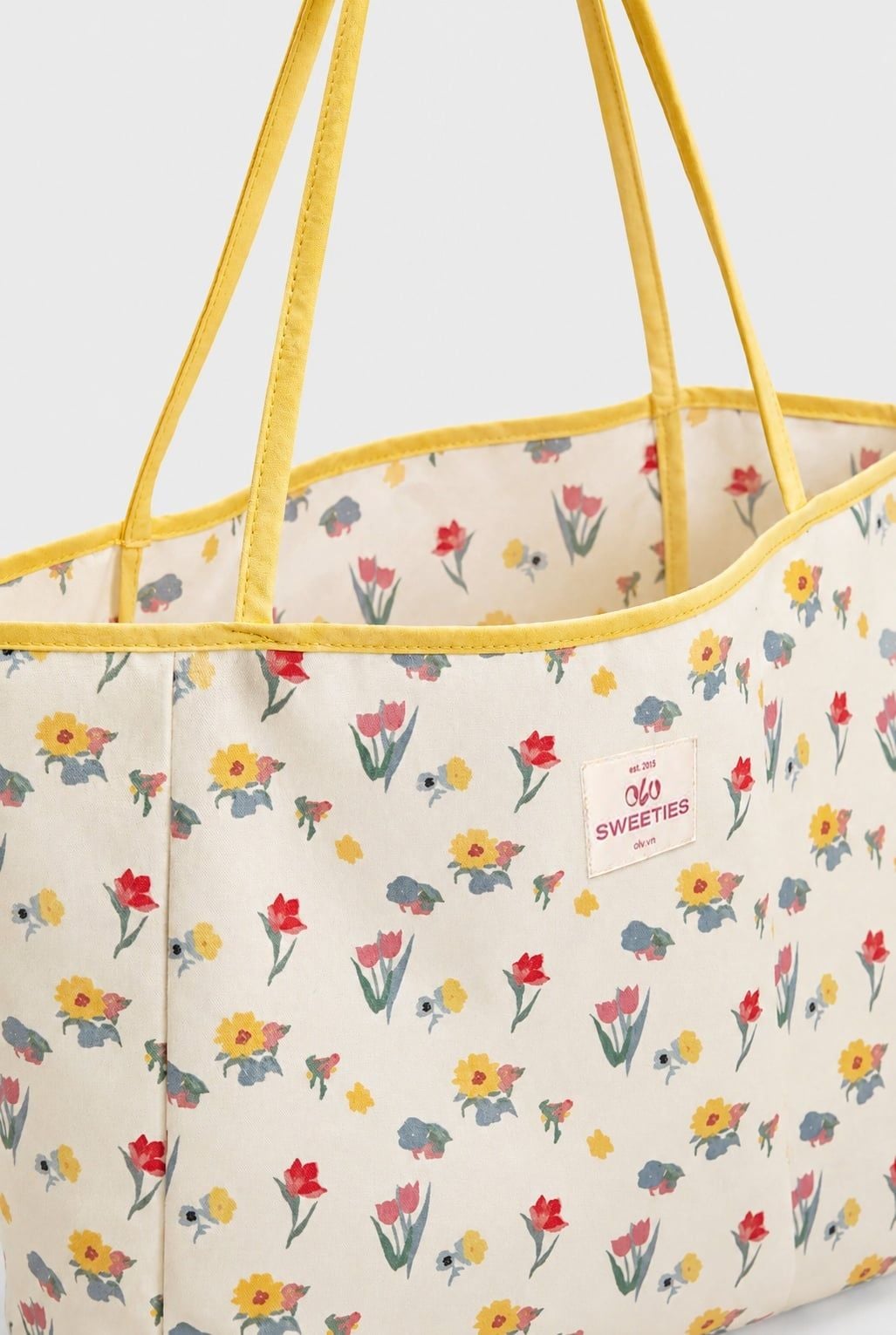 Túi tote White Floral Yellow Trim