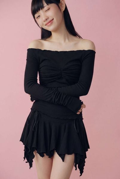  Set trễ vai Black Off Shoulder Ruched Mini Set 