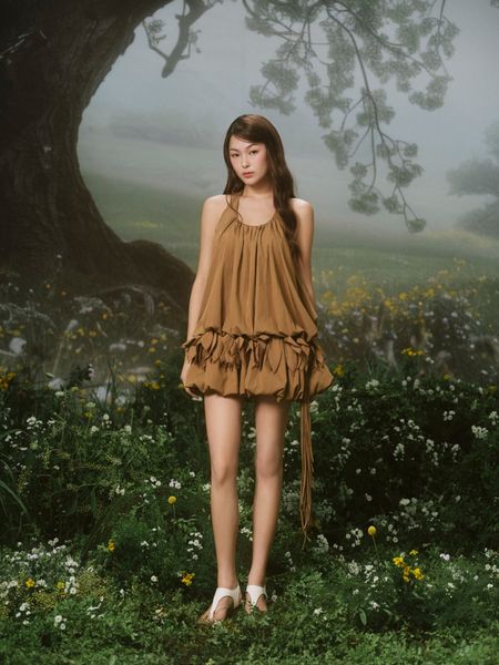  Váy bí dự tiệc Izcalli Dress màu nâu 