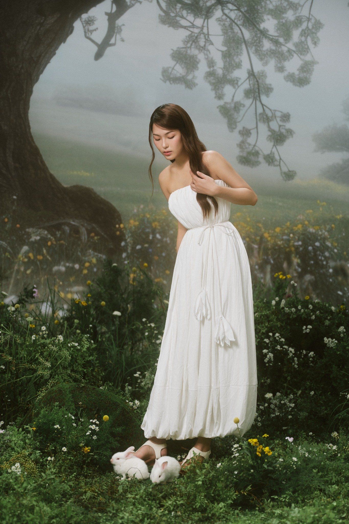 White Pleated Peplum Cup Midi Dress