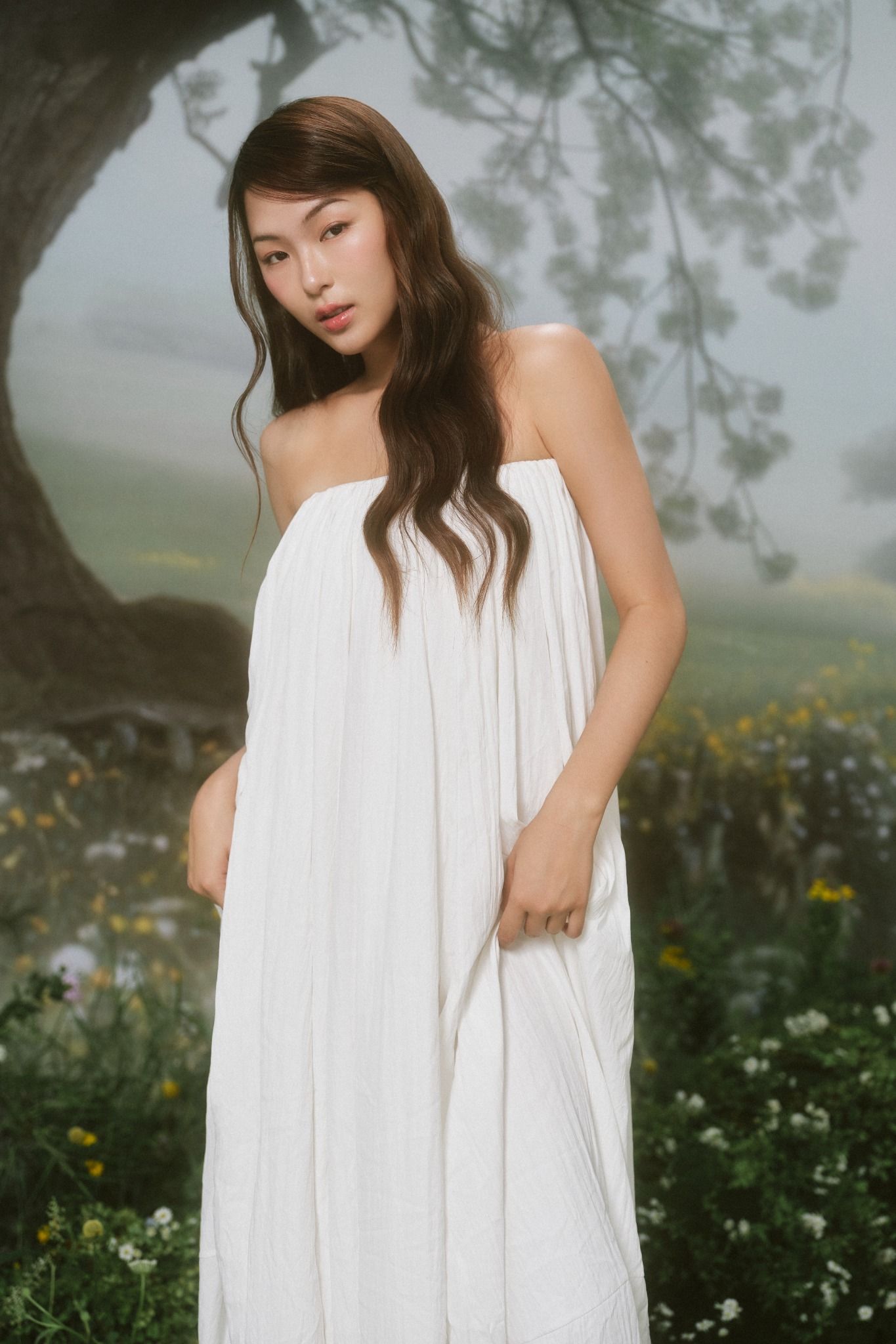 White Pleated Peplum Cup Midi Dress