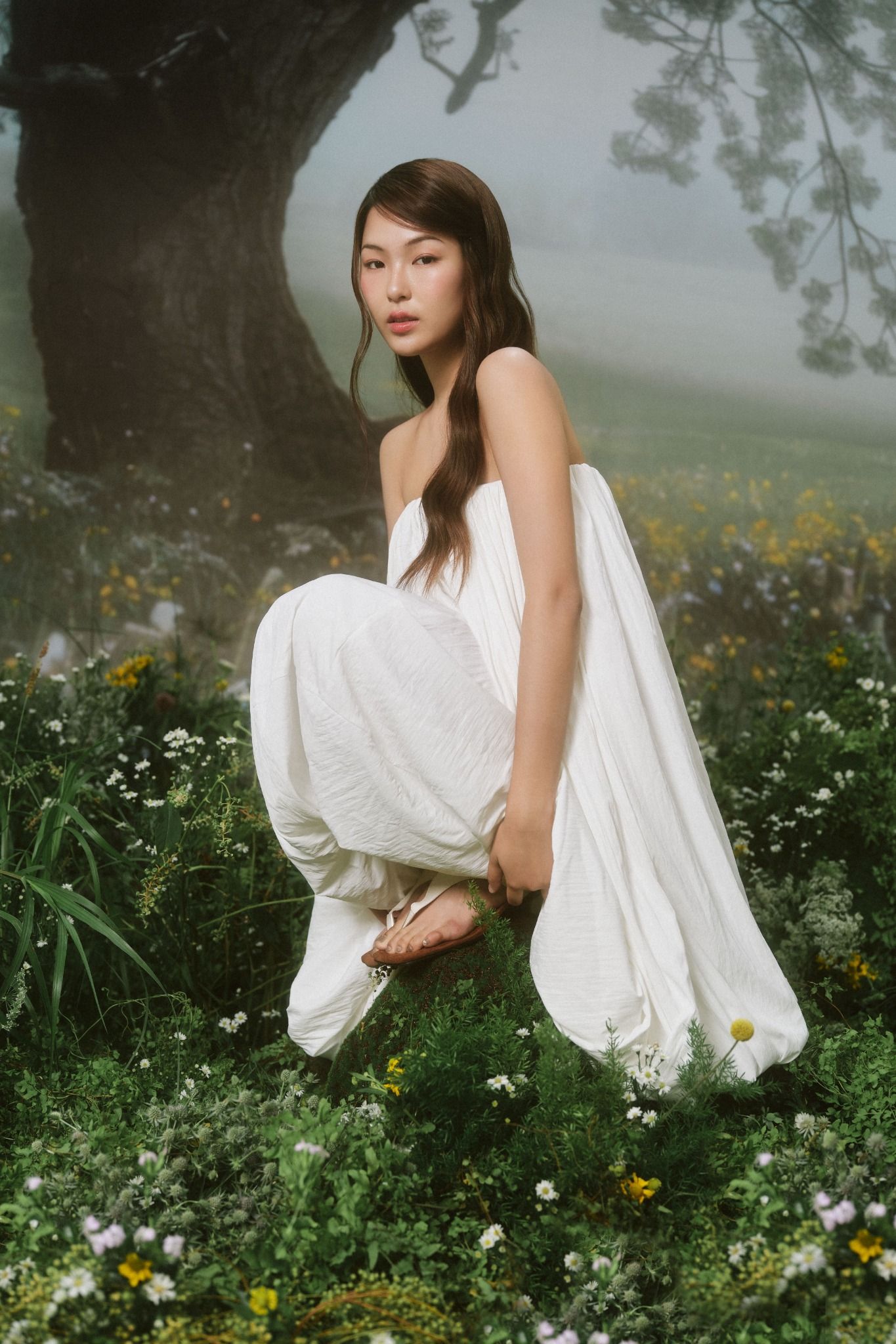 White Pleated Peplum Cup Midi Dress