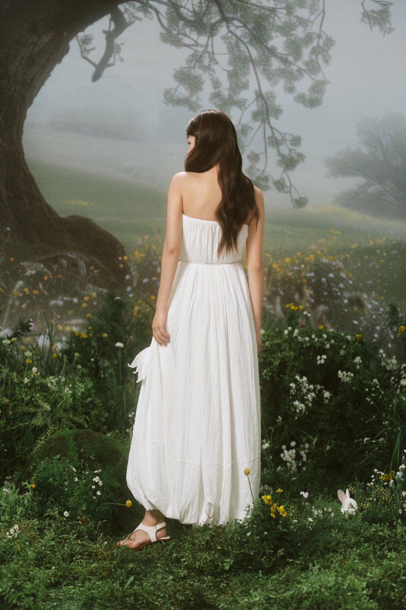 White Pleated Peplum Cup Midi Dress