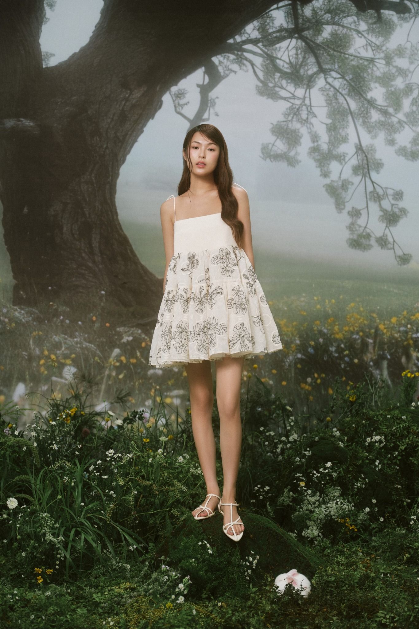 Cream Fleur Babydoll Layered Strappy Mini Dress