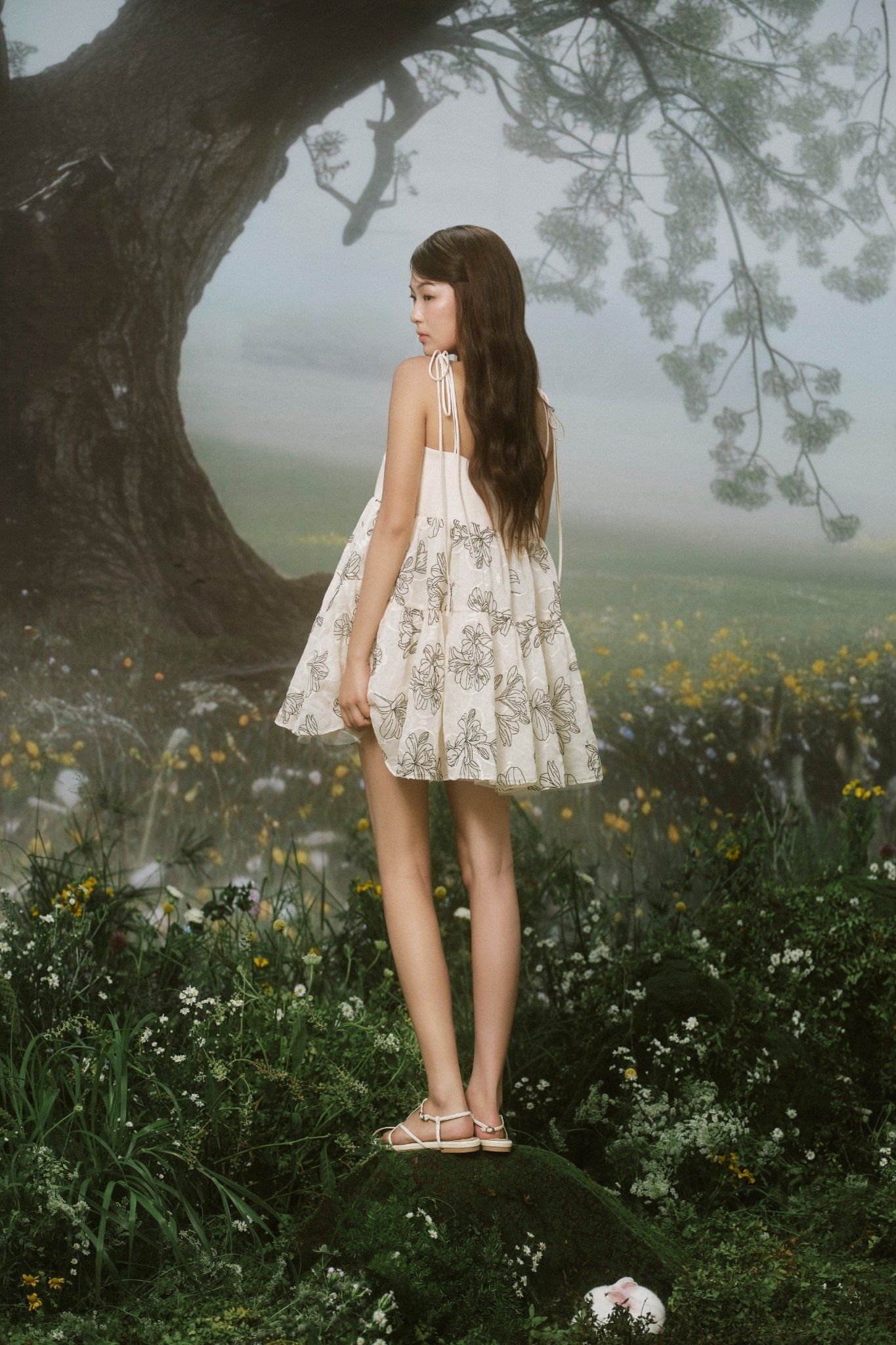 Cream Fleur Babydoll Layered Strappy Mini Dress