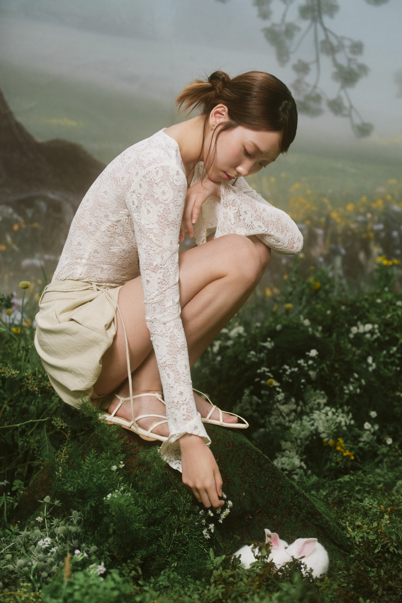 Quần Beige Kaki High Waisted Belted Puff Shorts