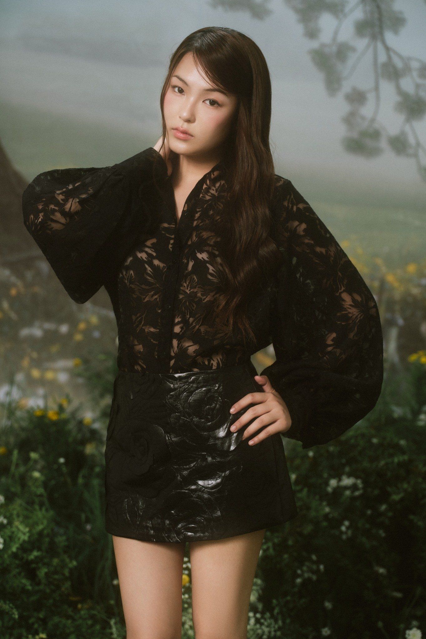 Áo Fleur Lace Sheer Mesh Shirt nhiều màu