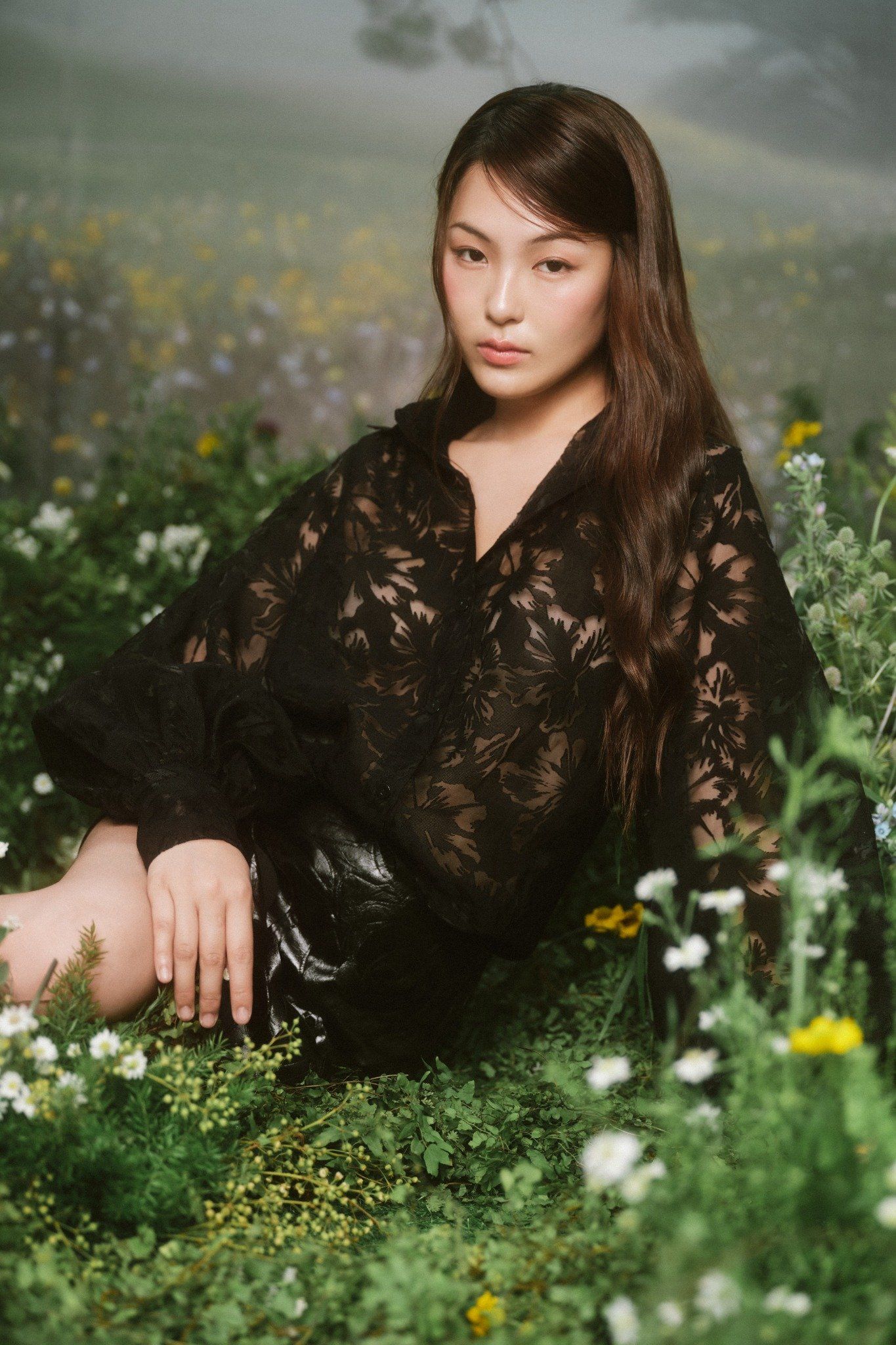 Áo Fleur Lace Sheer Mesh Shirt nhiều màu