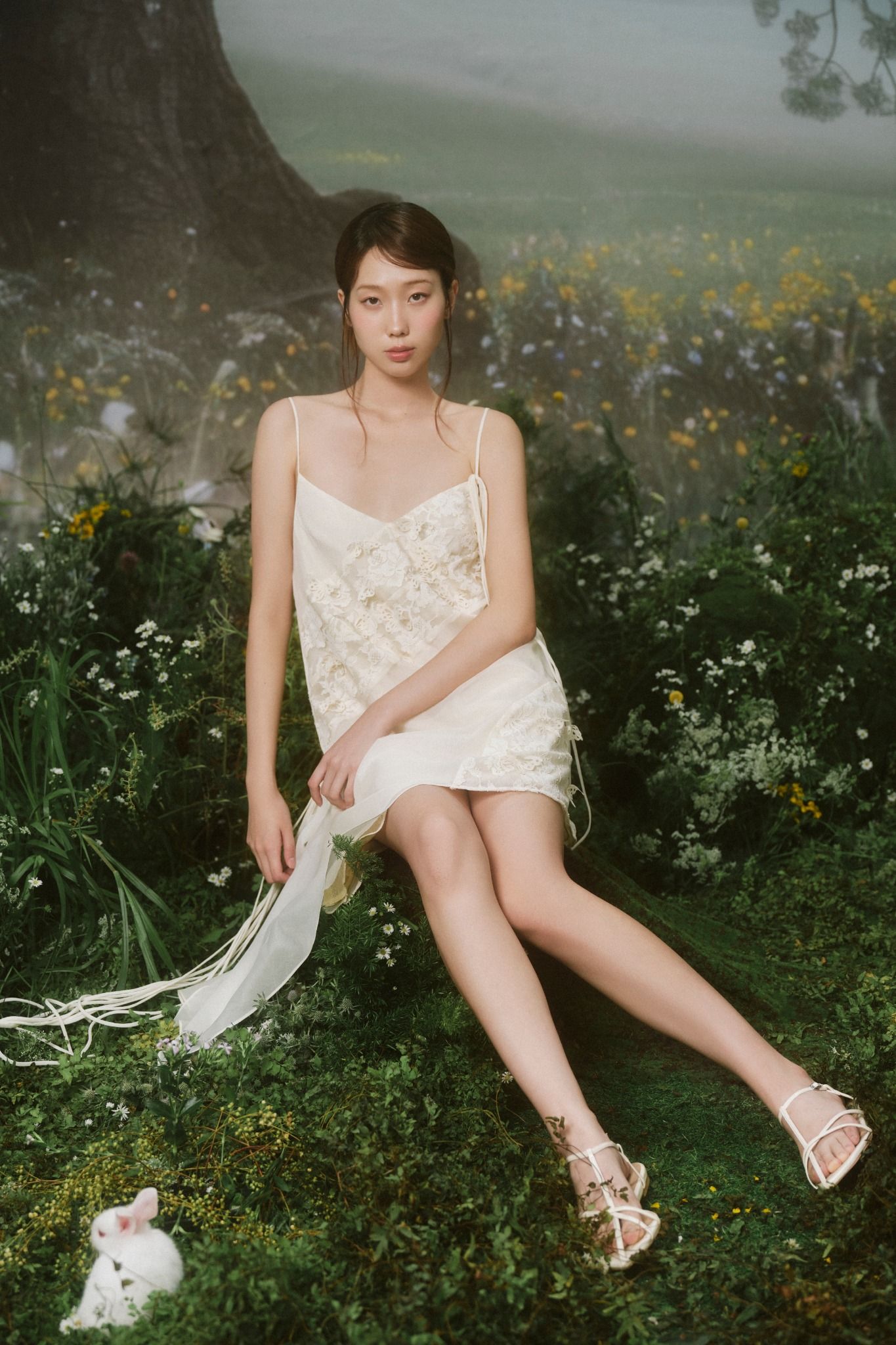 Cream Butterfly Strappy Dress