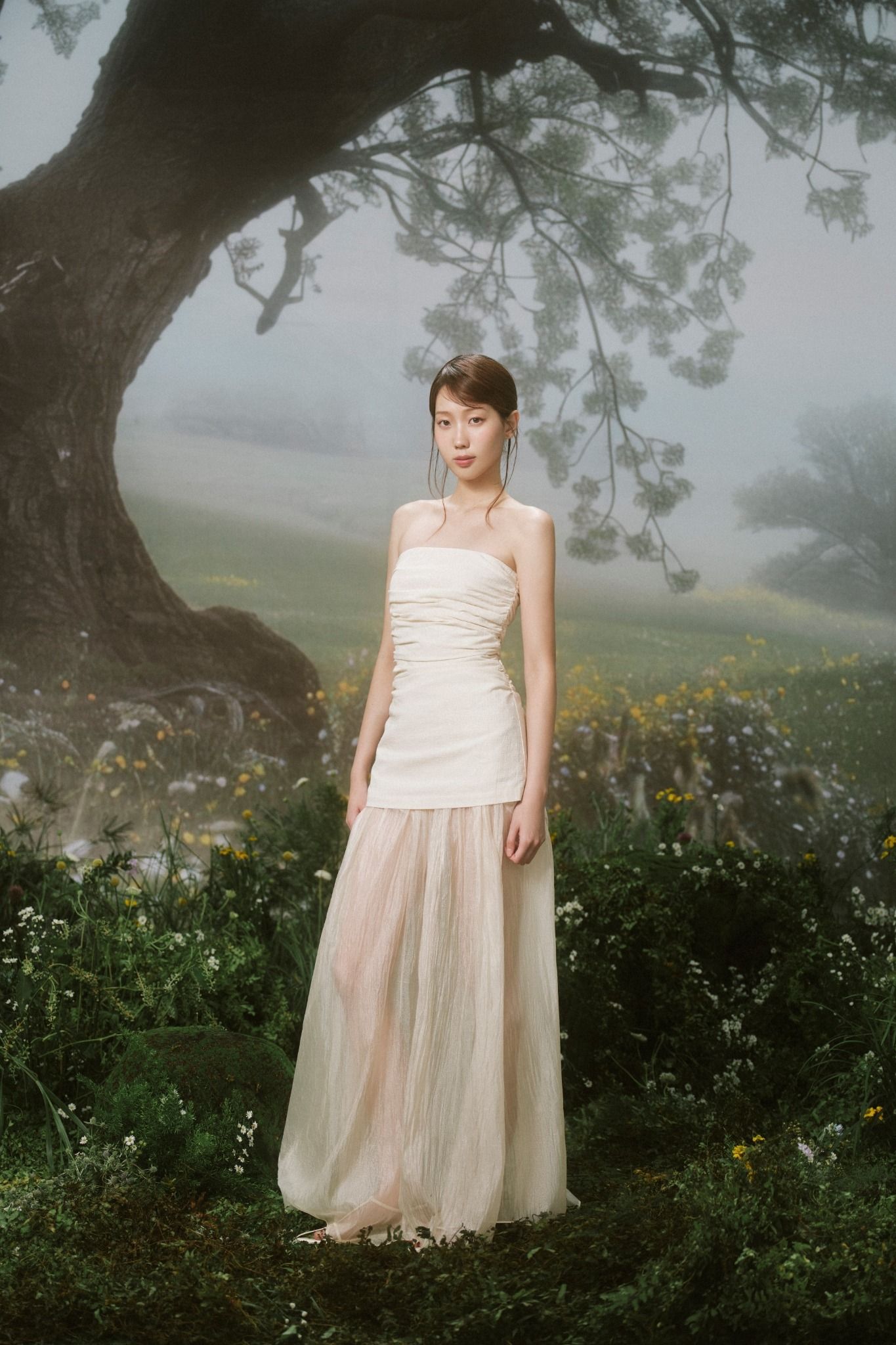 Ivory Layered Cup Maxi Dress