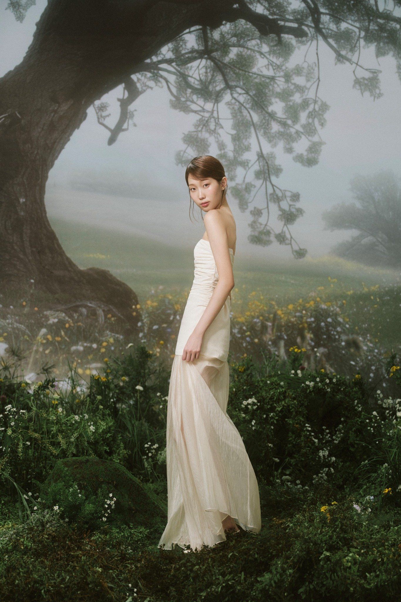 Ivory Layered Cup Maxi Dress