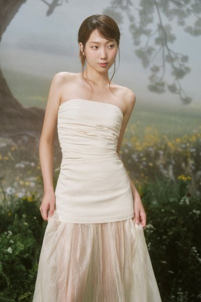  Ivory Layered Cup Maxi Dress 