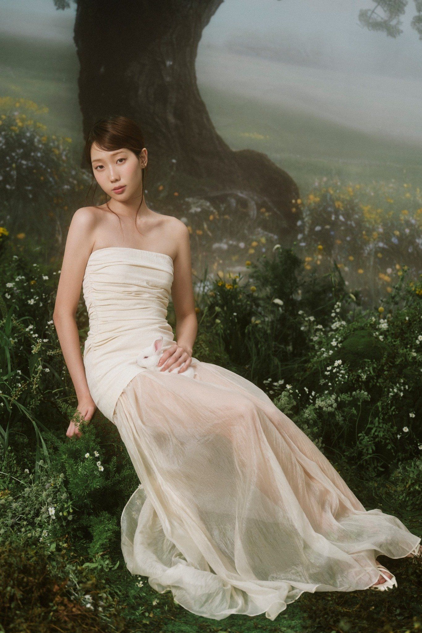 Ivory Layered Cup Maxi Dress