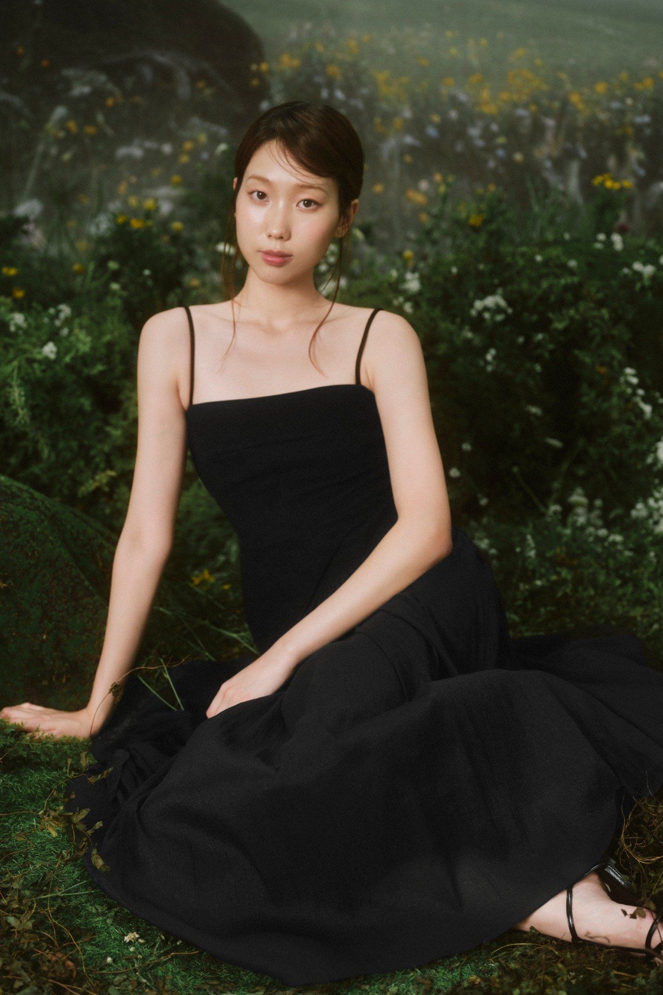 Black Strappy Pleated Belted Maxi Dress